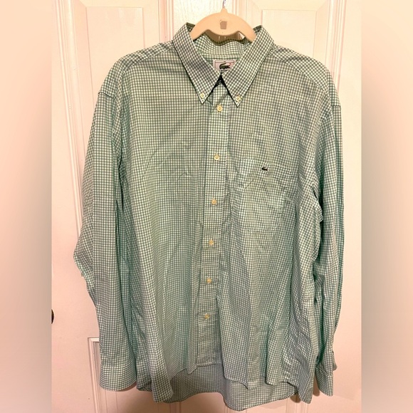 Lacoste Other - Lacoste Men’s Green & Blue Gingham Checked Button Down Dress Shirt Size 44